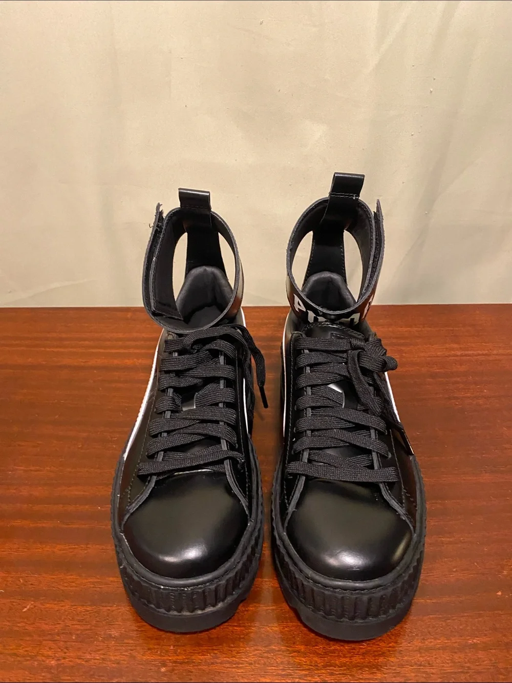Puma X Rihanna FENTY Ankle Strap Creeper Black Leather Platform Sneakers W 9.5